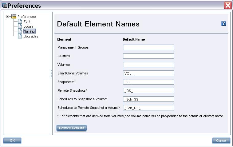 Figure 2 Default naming conventions for snapshots and SmartClone volumes Changing naming conventions Change the elements that use a default naming convention or change the naming convention itself.