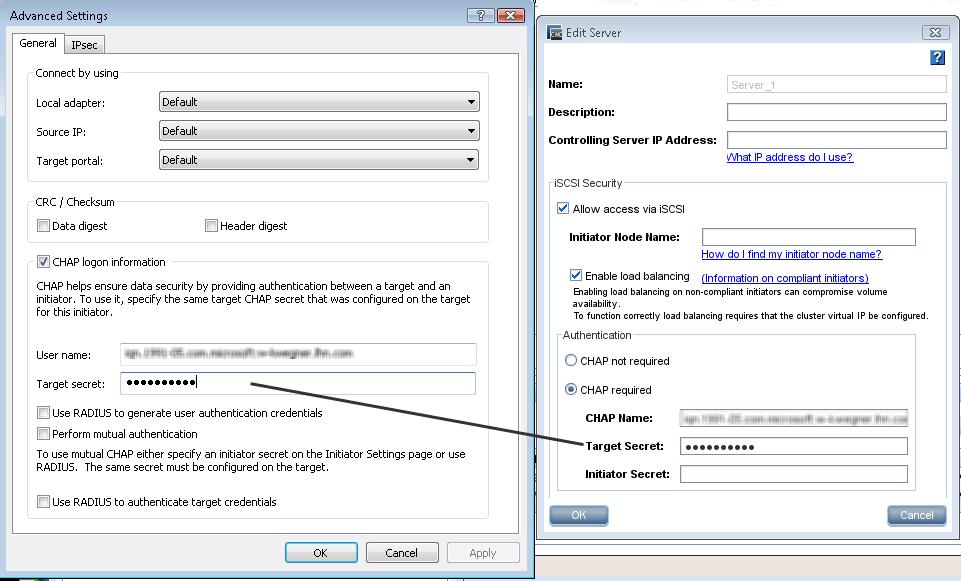 Figure 111 Configuring iscsi (shown in the MS iscsi initiator) for a single host with CHAP Figure 112 (page 234)