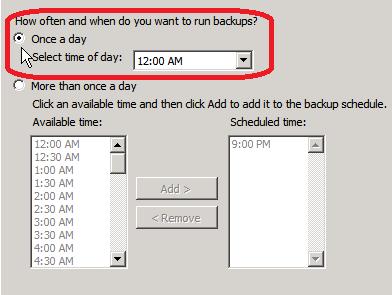 Selecting More than once a day allows a user to select multiple start times one for each backup to add throughout the day.