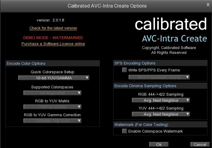 Version The version box shows the version of Calibrated AVC-Intra Create you are running and it display a webpage link of where to download the latest version.