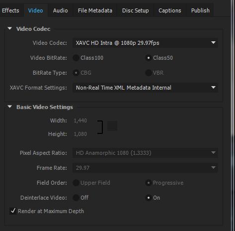 Video Tab in the Export Settings