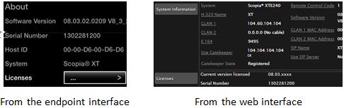 Viewing System Information for Customer Support Licenses Network, gatekeeper, and SIP settings Important: The system serial number also appears on the label at the back of the XT Codec Unit.