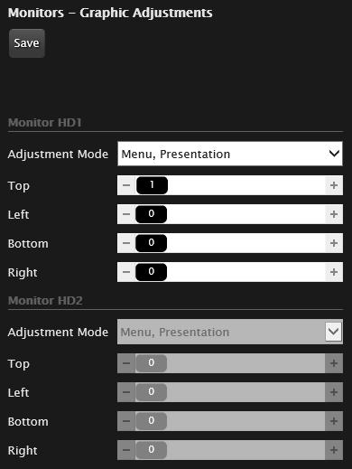 Resolving Monitor Display Problems - Resolution HD1: Auto - Resolution HD2: Auto In the General screen, check that the detected resolutions of both monitors are identical and corresponding to the