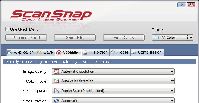 a The added profile appears in [Profile] in the ScanSnap setup
