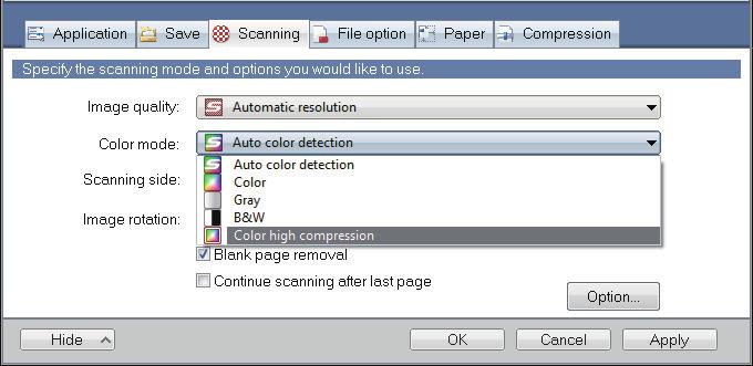 Scanning Color Documents in High Compression Scanning Color Documents in High Compression Large quantities of color documents can be scanned in high compression mode and saved as a compact PDF file.
