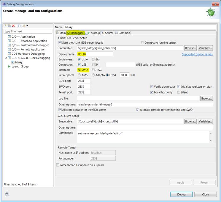 ON Semiconductor Figure 17. Setting Up a GDB Launch Configuration, Debugger Tab b.