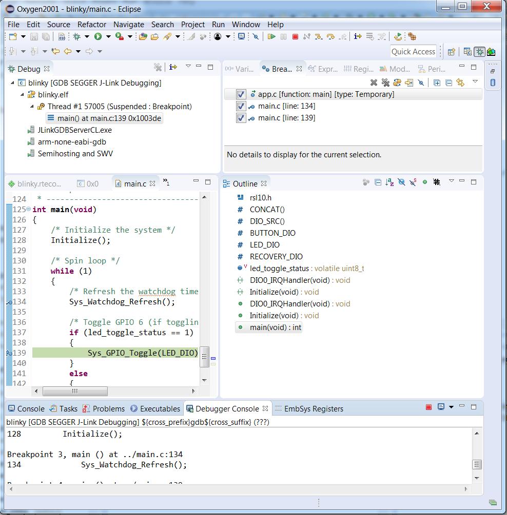 Getting Started with RSL10 Figure 19. Debug Perspective 4.4.3 Peripheral Registers View with RSL10 IDE 1.