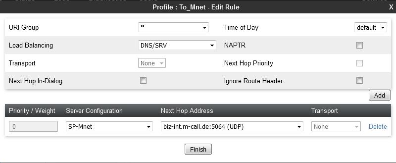 7.12.2. Routing M-net For the compliance test, routing profile To_Mnet was created for M-net.