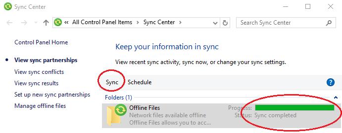 The Sync Center application can accessed from the System Tray in the bottom right section of the Windows desktop.