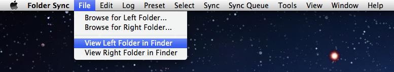 If a folder is selected, a Finder window will be opened at that folder.