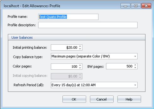 7. Click OK to save changes to the profile and then click Close. 8. Click the profile list the Allowances Profile column to assign the allowances profile to the user.
