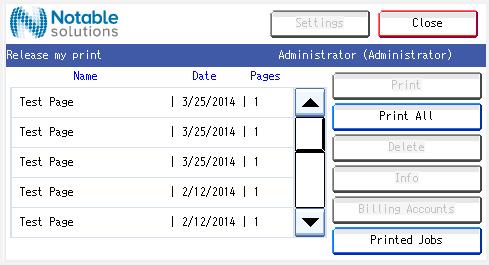 Figure 15: Output Manager screen (small panel) Notes: The Release my print button in AutoStore does not appear if only scanning is enabled.
