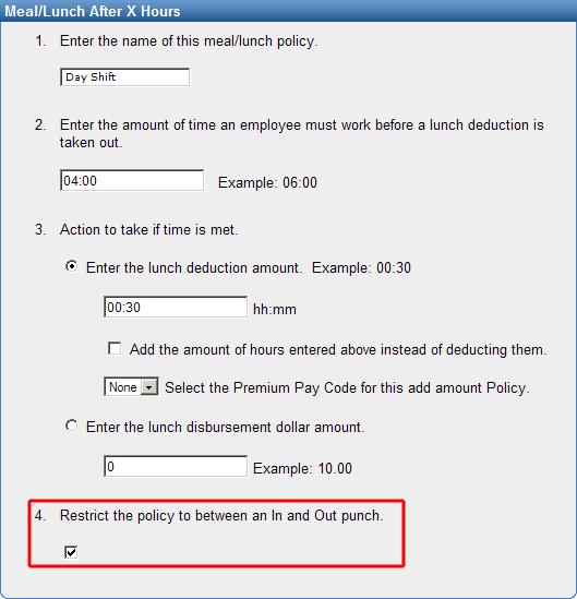 Click on the main Admin navigation tab, and then on the Meal Policies link located under the Meal Policies section of the screen. The figure below is an example of this setting.
