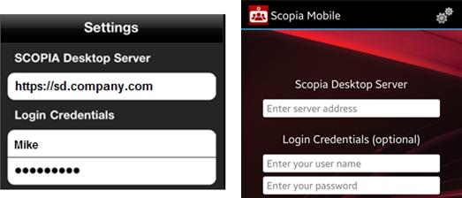 Figure 2: Logging in to Scopia Mobile on an ios or Android mobile device Important: Use the https prefix if your organization configured secured access to the Scopia Desktop server.