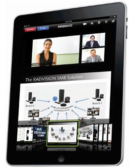 Figure 8: Videoconference in progress on a tablet You can choose the way participants and the presentation are displayed by changing