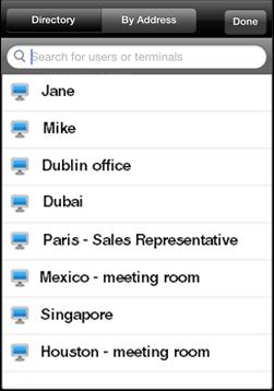 The screen icon a. Tap Directory. Figure 18: Inviting a participant from the corporate address book in the address book indicates the participant has an endpoint. b. Select the participant listed in the directory.