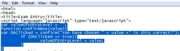 The above code shows the function not working due to the variable name of confirm already being taken by javascript. To solve this the name had to be changed to OkClicked.