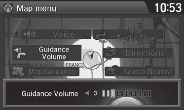 System Guidance Volume Adjust the navigation system guidance volume. Use the interface dial to make and enter selections.