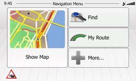 2.3 Map screen 2.3.1 Navigating on the map The Map screen is the most frequently used screen of ZENEC device. A small live map is displayed on the Navigation menu, as a part of the button.