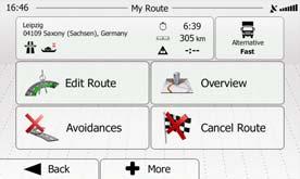 5. Or if you cannot find a good alternative, tap and scroll down for routes with different routing methods. 6. Select one of the route alternatives and tap to return to the previous screen.