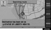 Setting and Deleting Destination L00052 During the route search, Searching route... appears on the screen. When the search is completed, 3 types of routes are displayed on the screen.