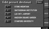 Registering Preset Destinations EDITING PRESET DESTINATIONS 1.