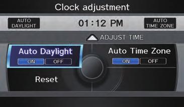 System Setup Clock Adjustment From the SET UP screen (Other), say or select Clock Adjustment and the following screen appears: This screen allows you to set or adjust the following: Auto Daylight