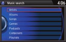 MENU button: Select options for the selected audio source. Searching for Music 1. Press MENU.