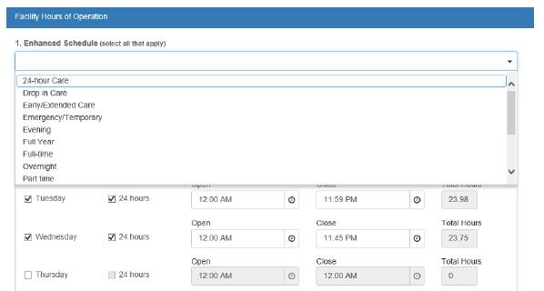 Step 6: Hours of Operation Tab Select days of the week and then input hours