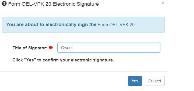 VPK Contract Additional box will pop up requesting title