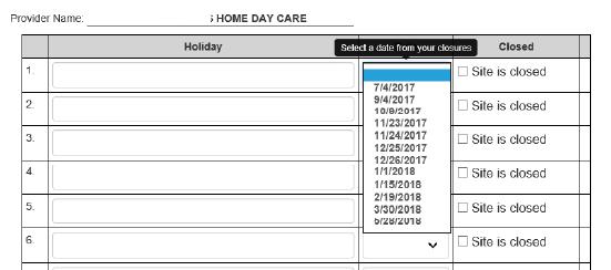 SR Contract Paid Holiday selection list includes the 6 ELC selected holidays and the