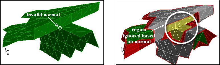 Generating Prisms 10.3.4 Ignoring Invalid Normals Some geometries may contain regions where the normals considered while growing prisms may be invalid.