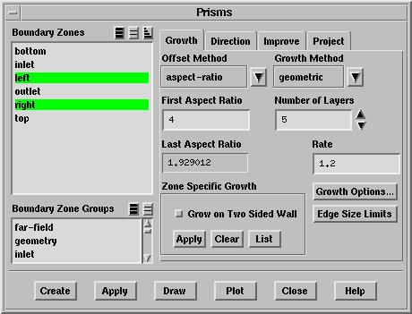 Generating Prisms 10.10 The Prisms Panel The Prisms panel allows you to specify parameters needed for prism cell creation, and then create the prisms.