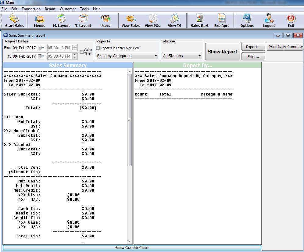 9. Sales Reports The following screen will appear when you press button from the top bar of the Back Office interface.