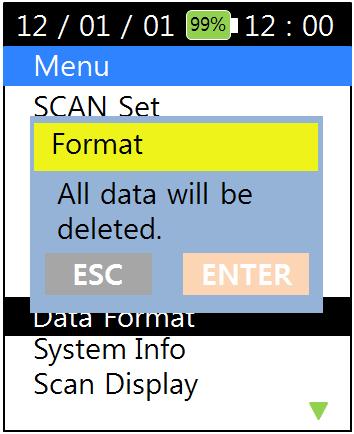 6.10.6 Data Format option Use this option to delete all test record files saved in instrument s internal memory.