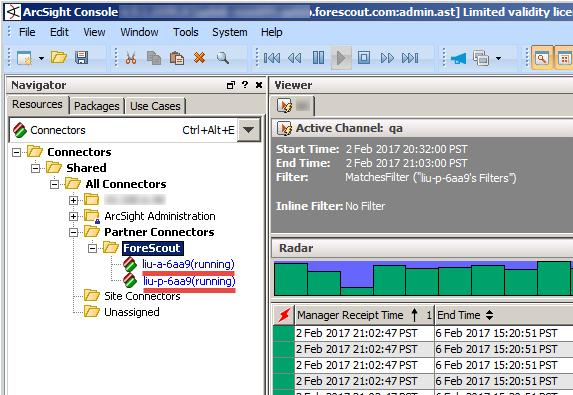 4. If you do not see the two SmartConnectors, refer to Troubleshoot Registration at the ArcSight Server.