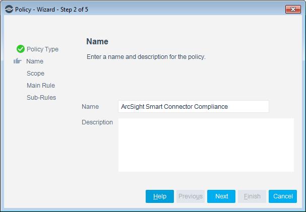 To use the ArcSight SmartConnector Compliance policy template: 1. Log in to the CounterACT Console and select the Policy tab. 2. Select Add from the Policy Manager. The Policy Wizard opens. 3.