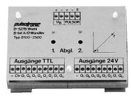 9814-2133, 9714-2000 or 9714-4300. It operates with customer supplied DC voltage, 18-30V DC, and converts the analog signal to three (3) different outputs for the 8100-2400.