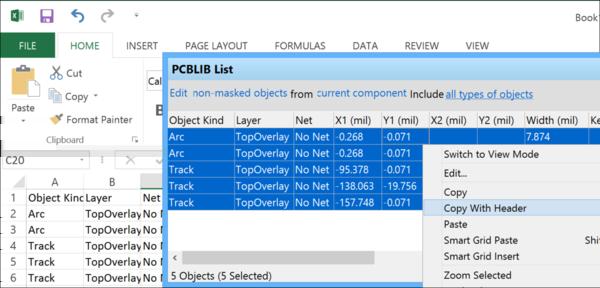 Editing Attributes with Smart Grid Paste Tools There are two Smart Grid commands available as right-click options from the PCBLIB List panel of the PCB library editor.