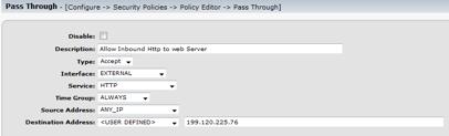 Example policy to the right allows only inbound http access.
