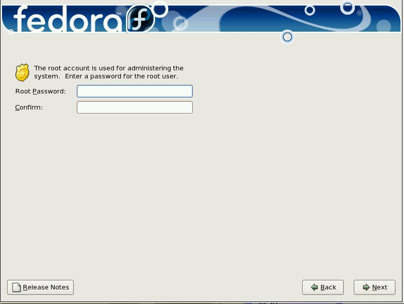 Figure 6. Root password screen A root account password is required for administering the system.