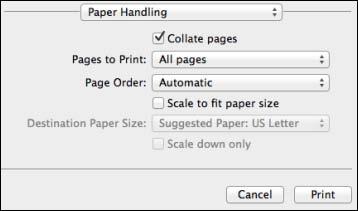 Sizing Printed Images - PostScript Printer Software - OS X You can adjust the size of the image as you print it by selecting Paper Handling from the pop-up menu on the Print window.