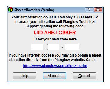 Print Centre Sheet Allocation If the Sheet Allocation window appears when printing labels it is because the label sheet count is getting low and you should contact Planglow for a new code.