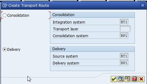 A transport route has been added connecting BD1 with BT1. Now draw a line from BT1 to BP1. Choose Delivery for this transport route and click on Transfer.