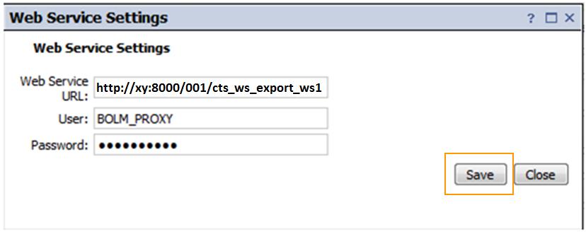 Enter the URL for the CTS Export Web Service as defined in chapter 7.2.2 Activate the CTS Export Web Service, e.g. with following format: http://<server Name>:<WS Port>/<binding alias>.
