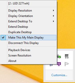 MAKE THIS MY MAIN DISPLAY This feature allows USB Display enabled device to act as the