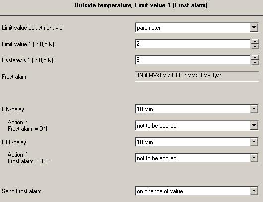 Send metered value No; on change of value; This parameter is used to set whether or when the temperature metered value should be sent on the bus.