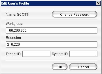 3. To limit this user s queries to certain workgroups, extensions, and systems, select the new user and click Edit. Enter the workgroup numbers, the extension numbers, and system IDs.