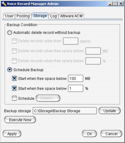 Storage Page On the Storage page you can set backup