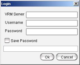 Using VRManager Client C HAPTER 3 To run VRManager Client: 1. Choose Start > Programs > VRManager > VRM Client. 2. Enter the VRM Server IP address or server name, User name and Password. 3. Check the Save Password checkbox to have VRM Client remember the password the next time the program is run.